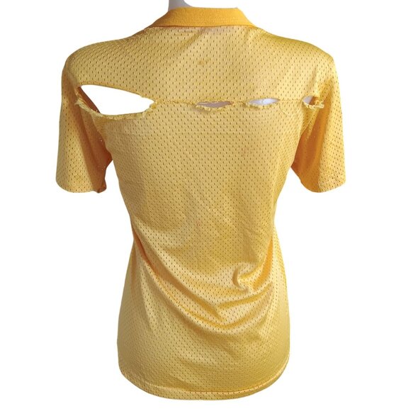 Vintage Women's T-shirt Medium Single Stitch 70's Mesh Football Jersey Distress - Picture 5 of 7